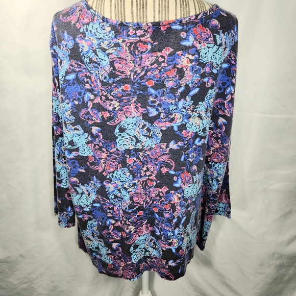 Basic Editions Navy & Multi Notch Neck Layered Look 3/4 Sleeve Top Plus Size 1X - Picture 5 of 10